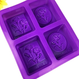 DIY Soap Silicone Molds, for Handmade Soap Making, Rectangle with Carnation Pattern, Mother's Day Theme