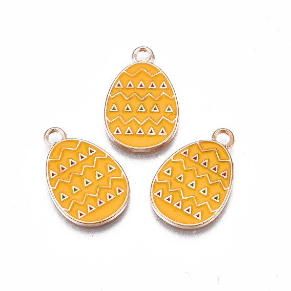 Alloy Enamel Pendants, Light Gold, Cadmium Free & Lead Free, Easter Egg Shape with Triangle