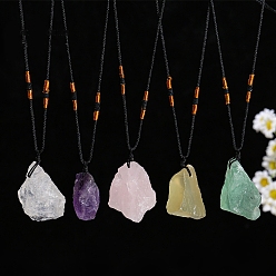 Ожерелья с подвесками из натуральных необработанных драгоценных камней, колье из плетеного шнура для женщин