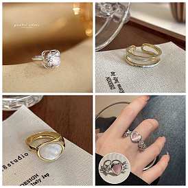 Регулируемое кольцо с искусственным жемчугом из смолы, украшения из латуни для женщин