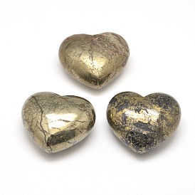 Pierres d'amour de coeur de pyrite naturelle, pierres de palme de poche pour équilibrer le reiki, 40x45x23mm