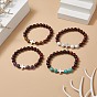 4Pcs 4 Style Natural & Synthetic Mixed Gemstone & Wood Stretch Bracelets Set with Alloy Cross Beaded for Women