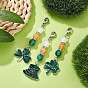 Saint Patrick's Day Alloy Enamel Pendants Decoraiton, with Round Resin Beads and 304 Stainless Steel Lobster Claw Clasps, Clover & Hat