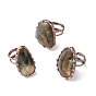 Natural Labradorite Irregular Nugget Open Cuff Ring, Red Copper Brass Wire Wrap Chunky Ring for Women, Cadmium Free & Lead Free