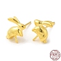 925 Sterling Silver Stud Earring Findings, Rabbit, for Half Drilled Beads
