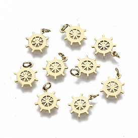 304 Stainless Steel Charms, with Jump Rings, Laser Cut, Helm