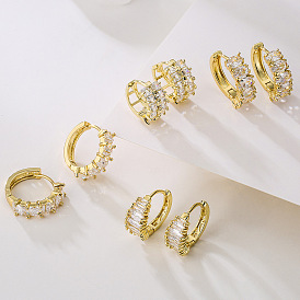 Boucles d'oreilles vintage en zircon blanc de luxe pour femmes, à la mode française, plaqué or