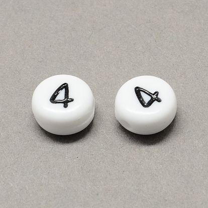 White and Black Acrylic , Flat Round with Number, 7x4mm, Hole: 1.3mm, about 3600pcs/500g
