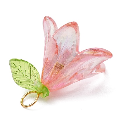 6 pcs pendentifs acryliques transparents, avec goupilles en laiton, fleur
