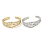 304 Stainless Steel Cuff Bangles, Hollow Flower Open Bangles for Women