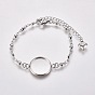 304 Stainless Steel Bracelet Making, with Lobster Claw Clasps and Flat Round Cabochon Settings