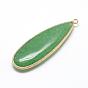 Natural White Jade Big Pendants, with Brass Findings, Dyed, Drop, Golden