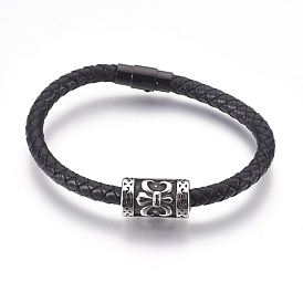 Tressés bracelets cordon en cuir pour hommes, avec les accessoires en acier inoxydable et les fermoirs magnétiques, colonne