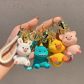 Animals PVC Plastic Keychain, with Alloy Key Rings and Bell