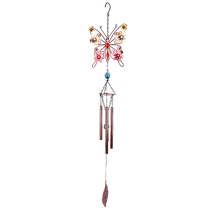Campanas de viento, decoraciones colgantes de vidrio y arte del hierro, con acrílico, mariposa