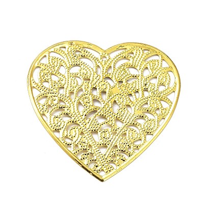 Rack Plating Iron Filigree Pendants, Heart Charm