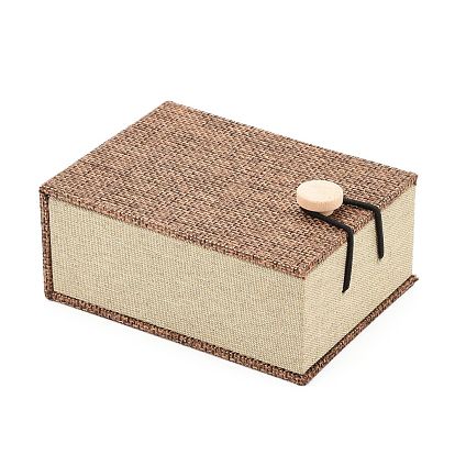 Rectangle Wooden Pendant Necklace Boxes , with Burlap and Velvet, 10.5x7.4x5.1cm