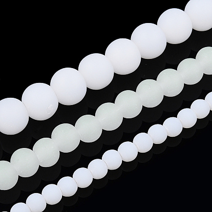 Imitation Jade Glass Beads Strands, Frosted, Round