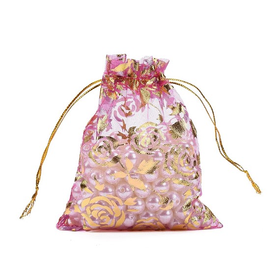 Rose imprimée en organza sacs, sacs de faveur de mariage, sacs-cadeaux, rectangle