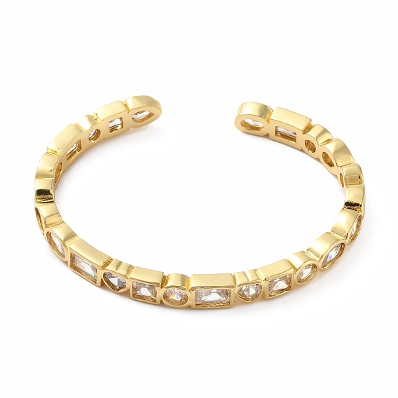 Brazalete abierto con forma de corazón y rectángulo de circonita cúbica, joyas de latón chapado en oro real 18k para mujer, sin plomo y el cadmio