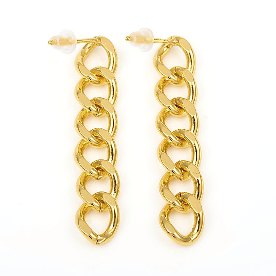Brass Curb Chain, Twisted Chain Dangle Stud Earrings, with Ear Nuts, Long-Lasting Plated