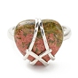 Bague ajustable en forme de cœur avec pierres précieuses, bijoux en fil de laiton plaqué platine pour femme, sans cadmium et sans plomb