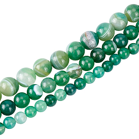 BENECREAT 3 Strands 3 Style Natural Striped Agate/Banded Agate Beads Strands, Round, Dyed & Heated