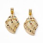 Brass Micro Pave Cubic Zirconia Pendants, with Glass Rhinestone, Real 18K Gold Plated, Conch Charm