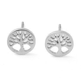 304 Stainless Steel Stud Earrings, Tree of Life