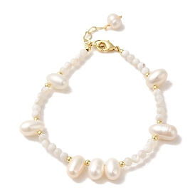 Bracelets de perles naturelles et coquillages, avec fermoirs en laiton