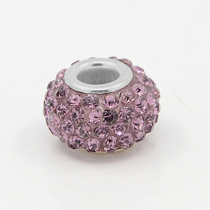 Rhinestone de résine de perles européennes, Perles avec un grand trou   , rondelle, de couleur métal platine , 15x10mm, Trou: 5mm