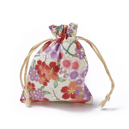 Мешковины упаковочные пакеты, шнурок сумки, прямоугольник с цветочным узором