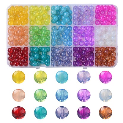 330 pcs 15 couleurs cuisson brins de perles de verre peintes, imitation opalite, ronde