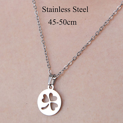 201 Stainless Steel Hollow Clover Pendant Necklace