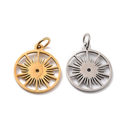 201 Stainless Steel Pendants, with Jump Ring, Flat Round with Sun