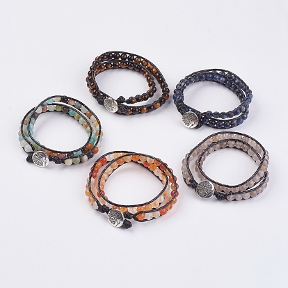 Bracelet wrap naturel de pierres précieuses, avec des fermoirs de style tibétain, arbre de la vie, deux boucles