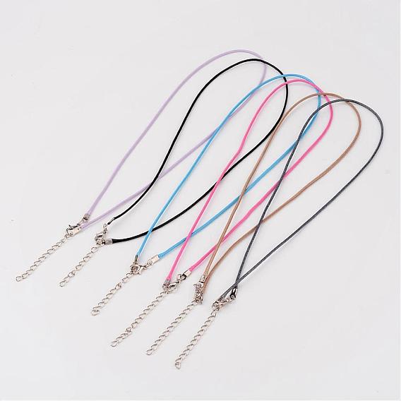 Fabrication de collier en corde de polyester ciré coréen, avec mousquetons en alliage et rallonge de chaîne en fer, 18.1 pouce, 1.5mm