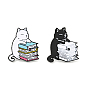 Cat with Book Enamel Pin, Cartoon Alloy Badge for Backpack Clothes, Electrophoresis Black