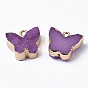 Druzy Resin Pendants, with Edge Light Gold Plated Iron Loops, Butterfly