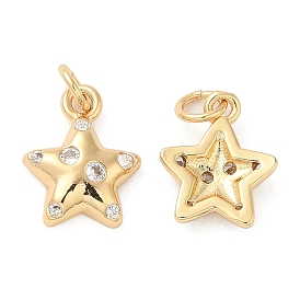 Rack Plating Brass Micro Pave Clear Cubic Zirconia Charms, with Jump Ring, Long-Lasting Plated, Cadmium Free & Lead Free, Star Charm