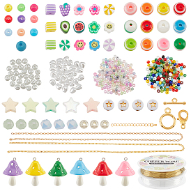 PandaHall Elite DIY Candy Color Bracelet Necklace Making Kit, Including Resin Mushroom Pendants, Round & Flower & Fruit Polymer Clay & Resin & Acrylic & Glass Beads, Iron Chain Necklace Making