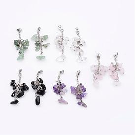 304 Stainless Steel Ear Nuts, Friction Earring Backs for Stud Earrings, with Natural Gemstone Chip Beads and Iron Findings