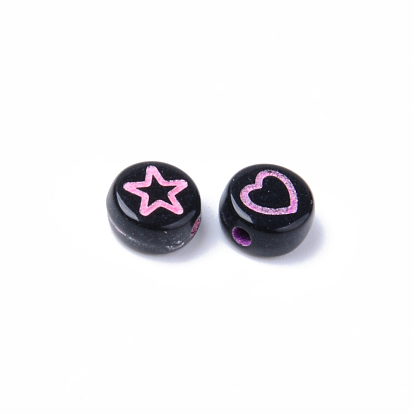 Opaque Acrylic Beads, Flat Round with Star & Heart & Moon & Flower