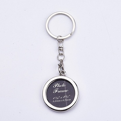 Mini Alloy Photo Frame Keychain, with Iron Rings and Chains, Flat Round