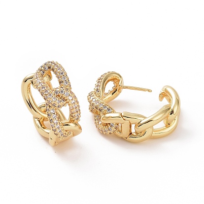Clear Cubic Zirconia Curb Chains Shape Hoop Earrings, Brass Jewelry for Woman