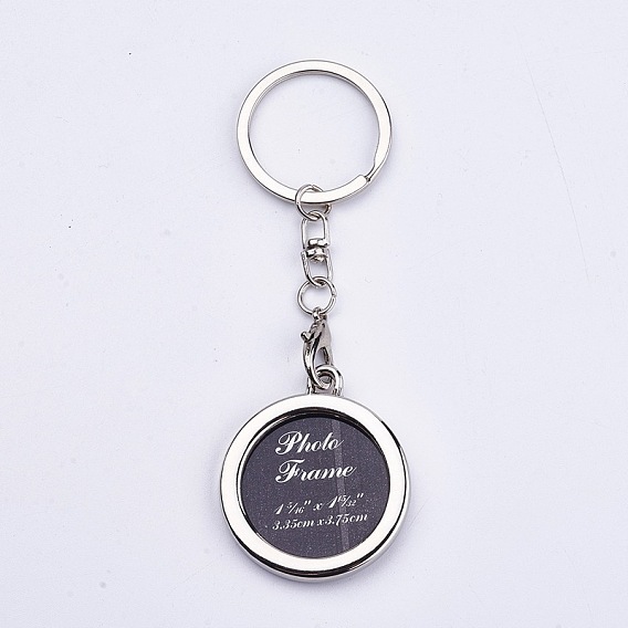Mini Alloy Photo Frame Keychain, with Iron Rings and Chains, Flat Round