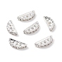 Brass Middle East Rhinestone Bridge Spacers, with 7pcs Clear Rhinestone Beads and 3 Holes, Moon, Nickel Free, 19x7x3mm, Hole: 1.2mm