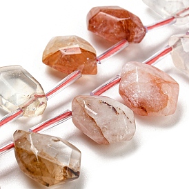 Brins de perles de quartz hématoïde rouge naturel/quartz ferrugineux, quartz de feu, facette, larme, top foré