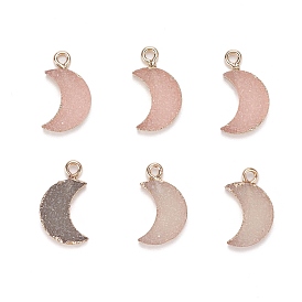 6Pcs Druzy Resin Pendants, with Edge Light Gold Plated Iron Loops, Moon