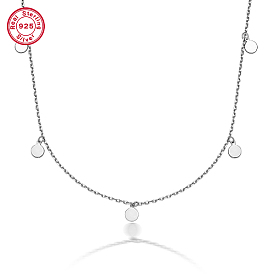 925 Sterling Silver Flat Round Pendant Necklaces for Women, Cable Chains Necklaces